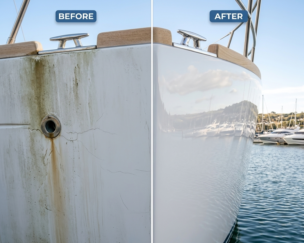 Before and After Boat Hull Polish
